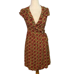 Matilda Jane Serendipity Cheerio Wrap Dress Tan Red M